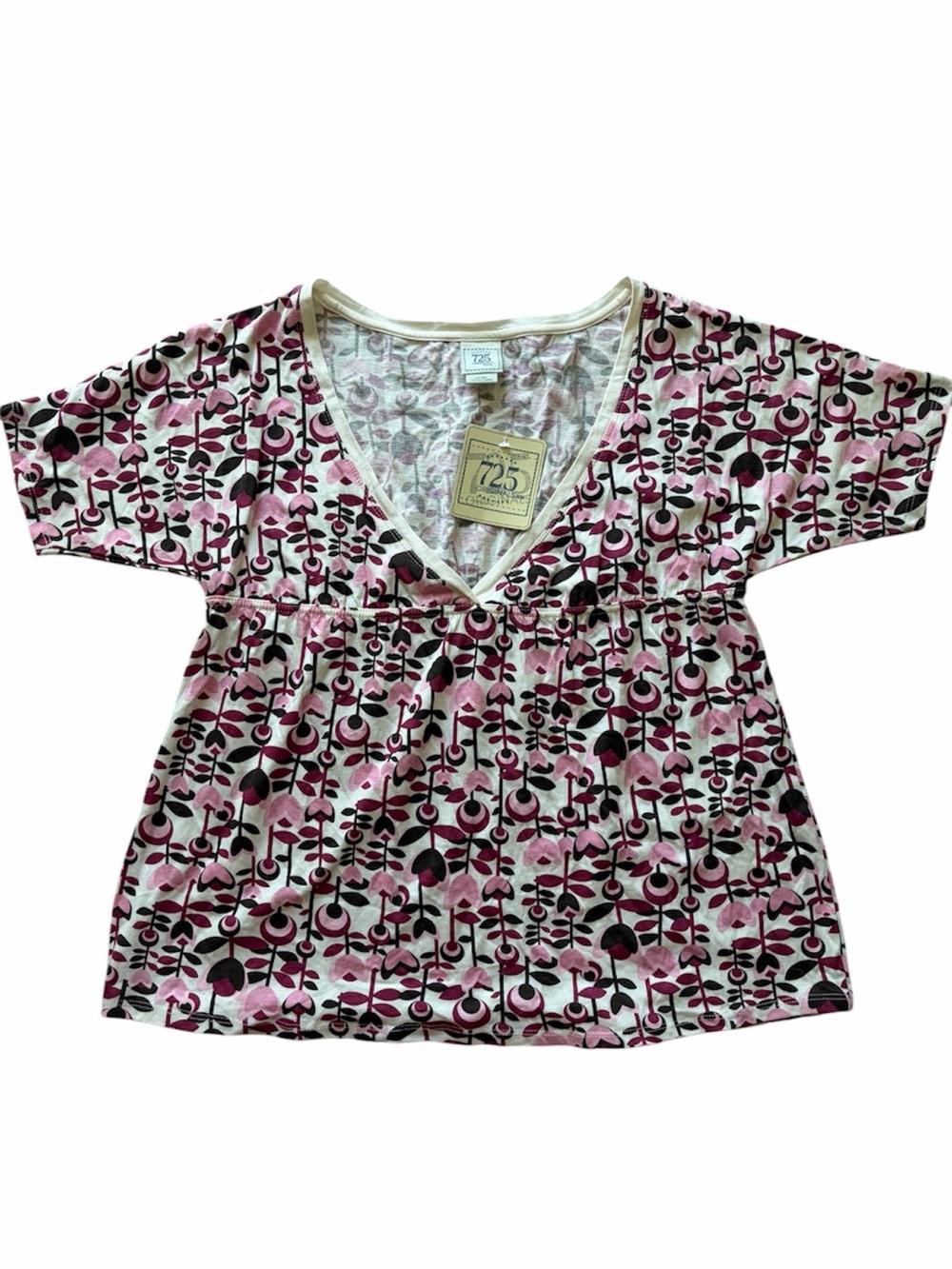 725 Originals NWT Deadstock Vintage Y2K Babydoll Tee T-Shirt V-Neck Floral
